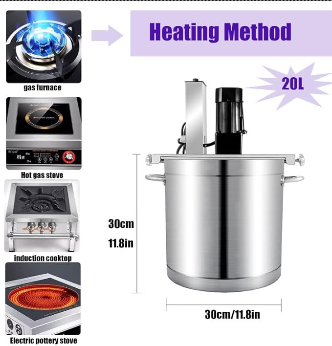 Electric Stirrer,Automatic Pot Stirrer Mixer,Automatic Mixer Machine,with 4-Blade Scraper for Soup,Chili, Sauce, Beverage,Jam and Porridge 20L
