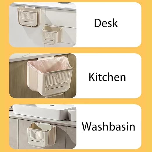 Hanging Trash Can for Kitchen Cabinet Door with 120 Garbage Bags, 1.6 Gallon Collapsible Trash Bin for Under Sink, Bathroom, Car, RV, Office (SmallCream)