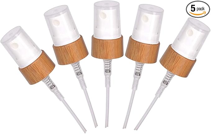 Furnido 5 Pcs Essential Oil Fine Mist Atomizer Tops For 5/10/15/20/30/50/100ml Bottles,Replacement Spray Tops with Natural Bamboo Head