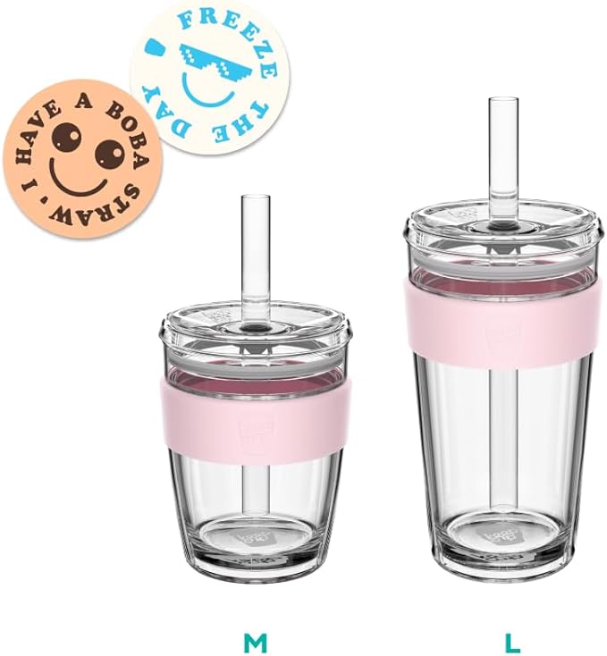 KeepCup Cold Cup - Longplay Double wall Glass Ice Coffee Tumbler with Lid and Straw - 16oz (454ml) - Californian Shrimp