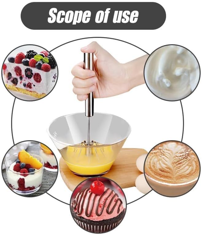 Stainless Steel Semi-Automatic Whisk, Egg Whisk Hand Push Whisk Blender, Hand Push Mixer Stirrer Tool for Cooking Kitchen Home Egg Milk (3 PCS)