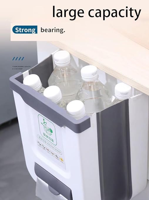 Hanging Kitchen Trash Can,2.6 Gallon Collapsible Waste Bin,Plastic Folding Hang Garbage Can for Cabinet Car Bedroom Bathroom Kitchen Office 11.3 * 10 * 6.9inch,White