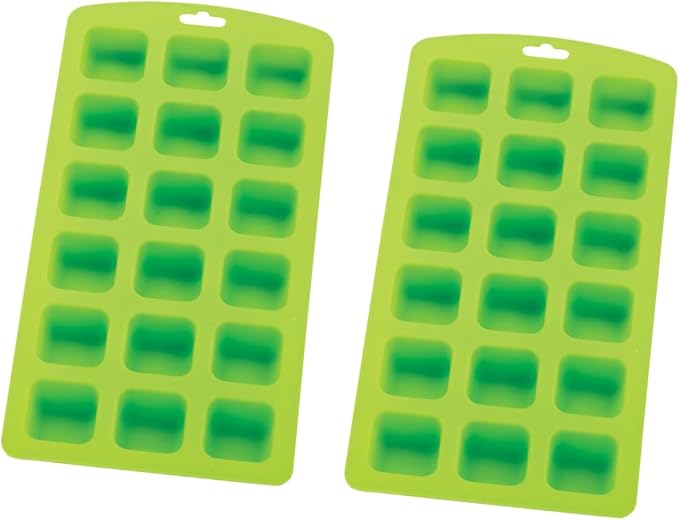 HIC Kitchen Silicone 18-Hole Ice Tray, Non-Stick, Set of 2, Each Tray Makes 18 Square Cubes