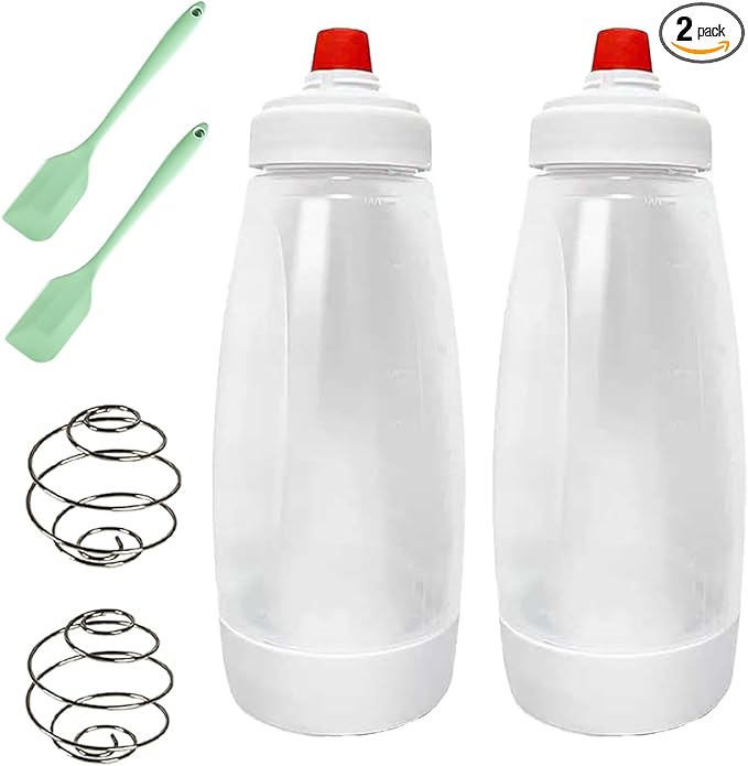 Pancake Batter Dispenser,Pancake Batter Dispenser Bottle with Whisk Ball and Stand Base, Batter Mixer and Dispenser for Pancakes, Crepes, Waffle,Kitchen Baking Tool 2 Packs