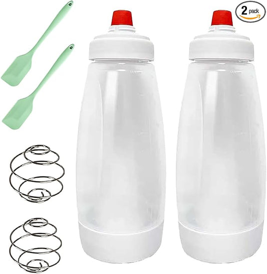 Pancake Batter Dispenser,Pancake Batter Dispenser Bottle with Whisk Ball and Stand Base, Batter Mixer and Dispenser for Pancakes, Crepes, Waffle,Kitchen Baking Tool 2 Packs