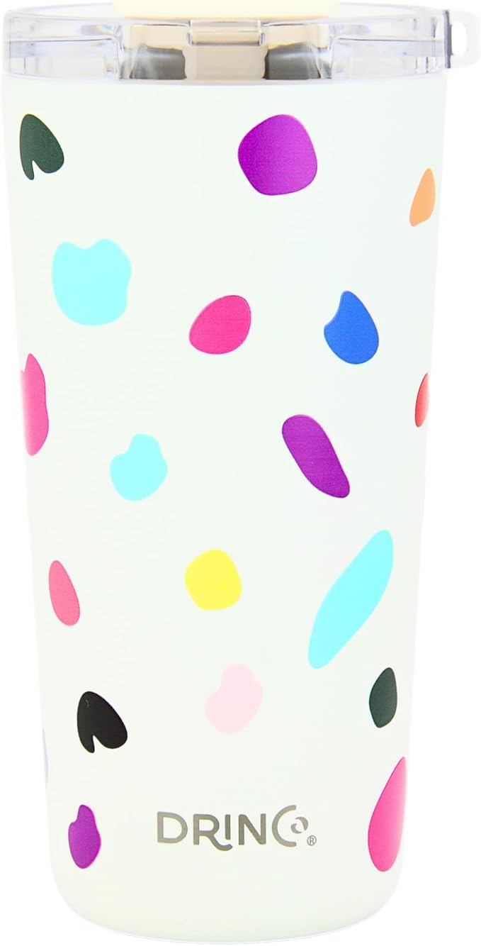 Drinco - 20 oz Stainless Steel Tumbler | Double Walled Vacuum Insulated Mug With Lid, 2 Straws, For Hot & Cold Drinks (20oz Blots)