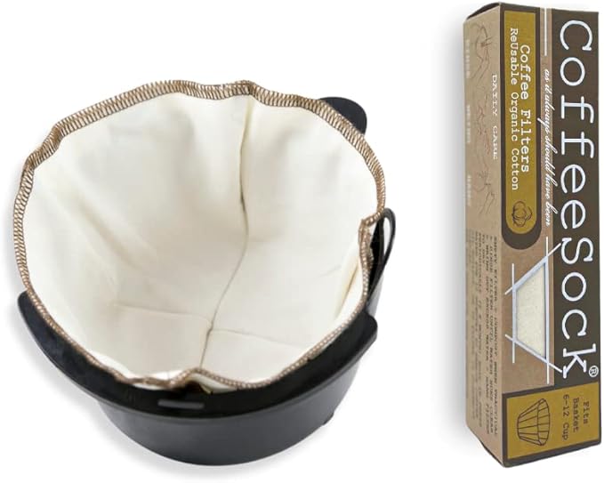 CoffeeSock ’The Original’ Reusable 100% Organic Cotton Coffee Filters - 2 pack Basket Filters 6-12 cup fit | Coffee Sock Cloth Coffee Filter | Organic Cotton Alternative – Zero-waste & Eco-Friendly
