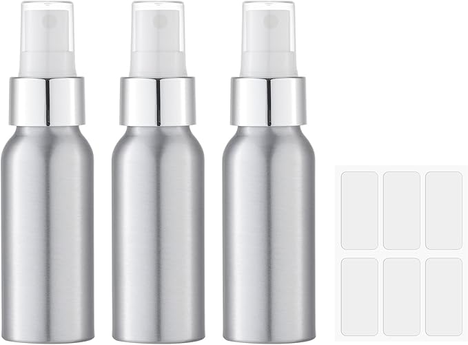 LISAPACK Small Spray Bottle for Travel - 2 oz Fine Mist Aluminium Empty Sprayer for Perfume - Mini Size Atomizer for Essential Oil - Face Mister for Liquid Cosmetic TSA Approved 3 Pack