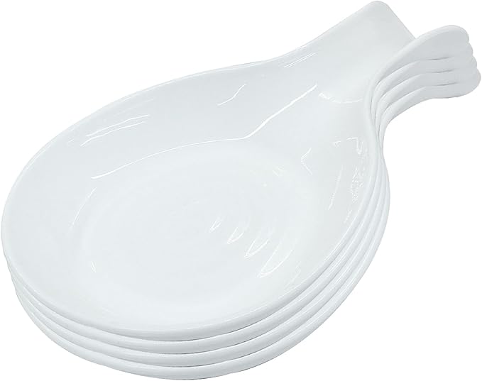 White Plastic Spoon Rest Set, Serving Spoon holder for Stove Top, Kitchen Utensil Rack for Tongs, Spatulas(4Pcs)