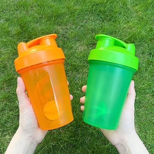 Shaker Bottle Protein Shakes and 16-Ounce/400ML Shakers Bottles with Whisk Balls,Non-BPA plastic (Orange+Green(2PCS))