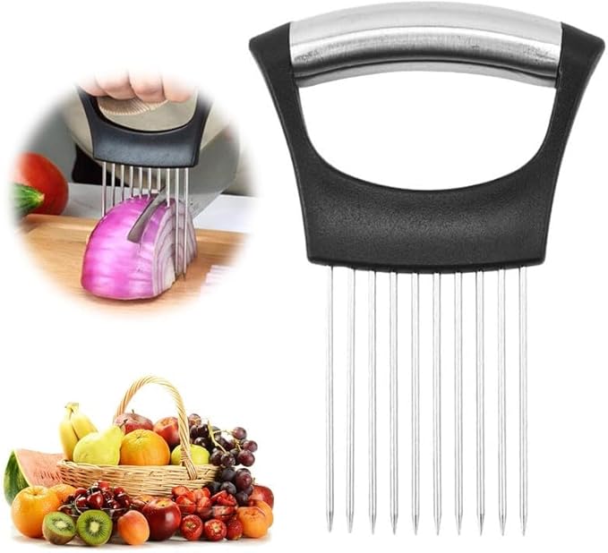 Onion Holder for Slicing, Stainless Steel Slicer Onion Cutter for Slicing, Vegetable Cutter for Potato and Tomato, Lemon Avocados, Eggs, Food Slicer Assistant Tool (1 PCS)