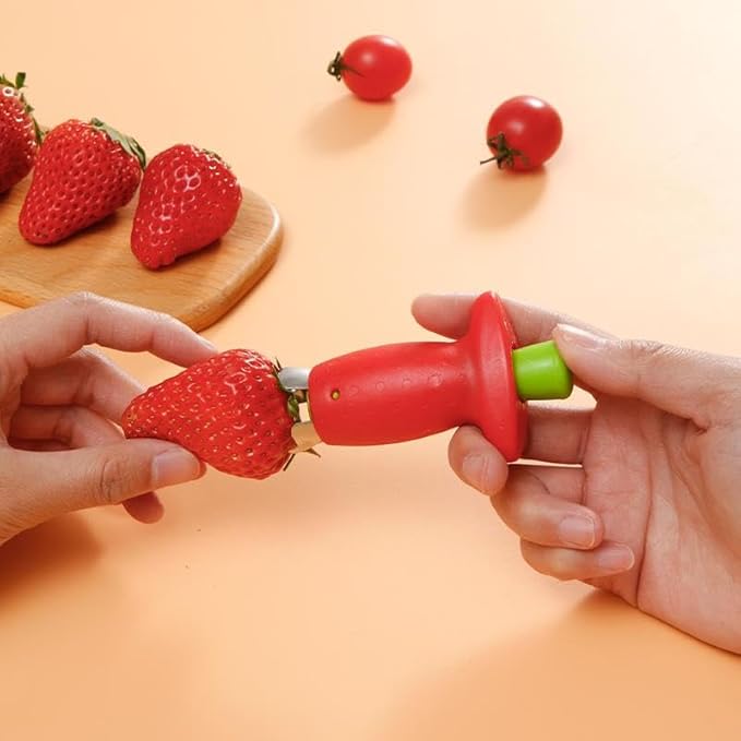 Strawberry Huller Fruit Slicer Set, Red/Green（2packs) Sold by Air mingo