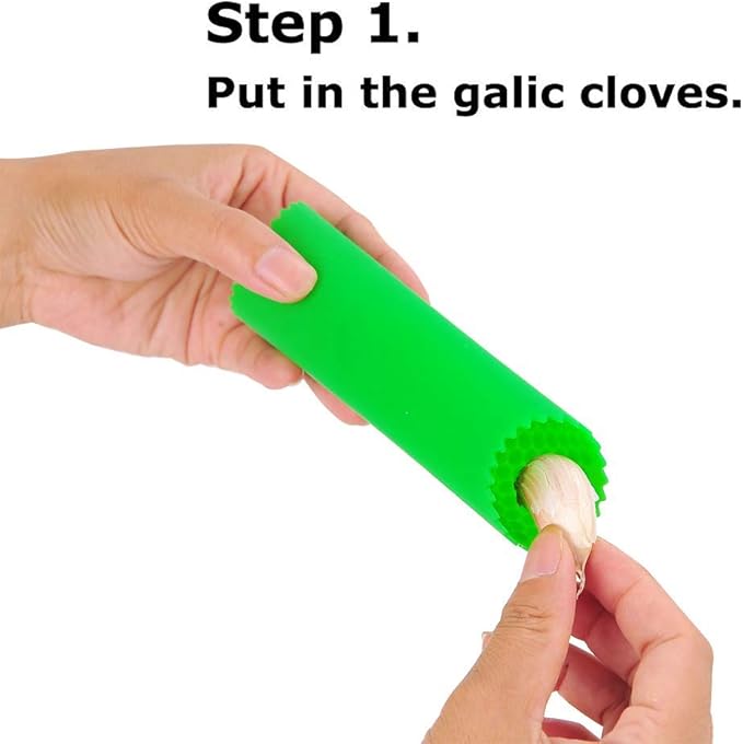 Sinnsally Garlic Peeler Skin Remover Roller Keeper,Easy Quick to Peeled Garlic Cloves with Silicone Tube Roller Garlic Peeling Kitchen Tool(Green)