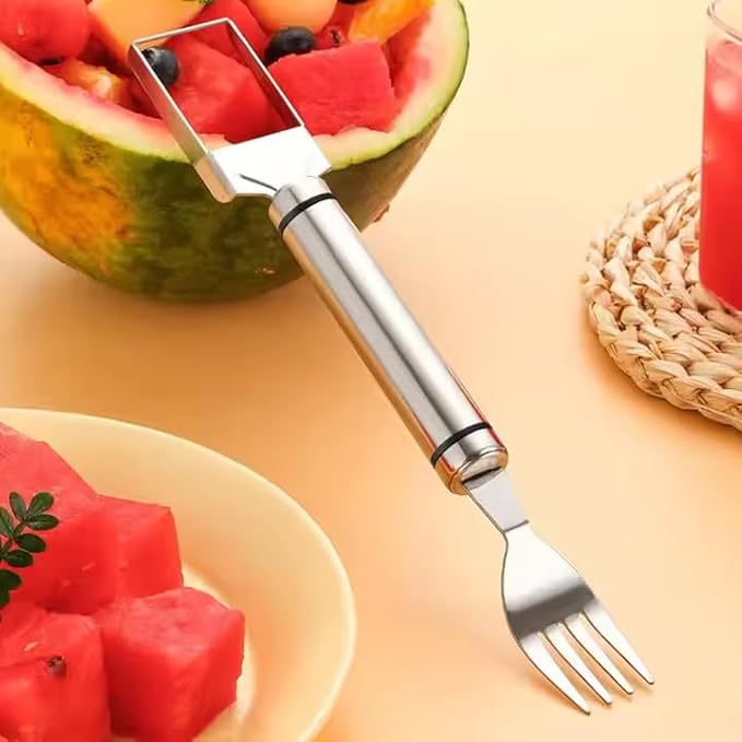 2 PCS Stainless Steel Watermelon Cutter and Fork Slicer Set 2-in-1 Fork Cutter and Fruit Slice Tool Watermelon Fork Slice Cutter Tool for Easy Cut Kitchen Gadget For Camping