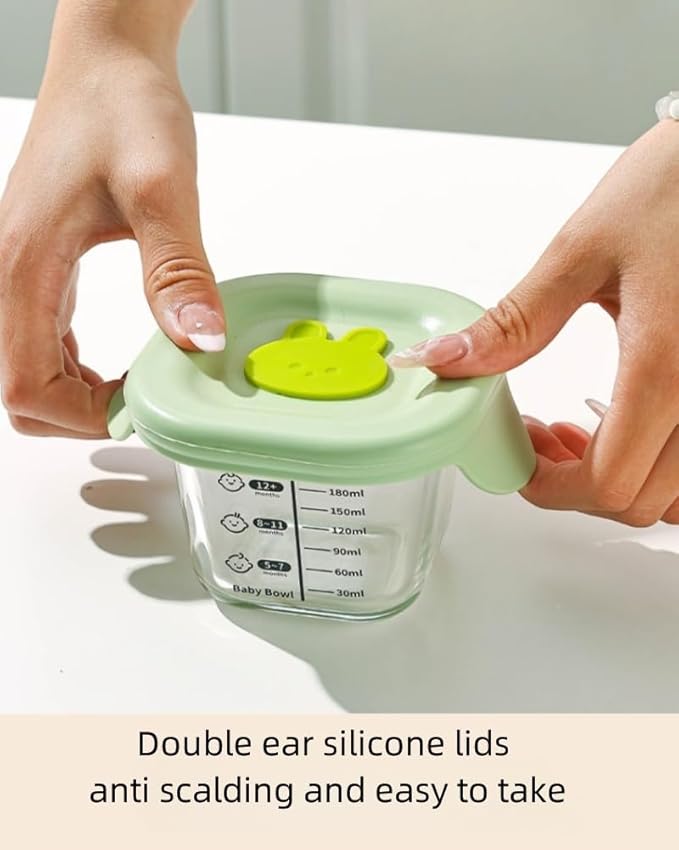 Ivymei Mini Glass Containers with lids,Small Clear Food Storage Contaiers Glass Food Jars with scale for Food Portion,Dipping Sauce,Snack,Yogurt,Fruit,Microwave Freezer Safe(green purple)