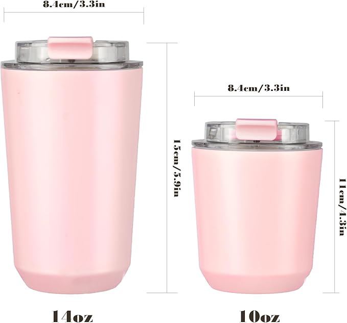 Puraville Insulated Tumblers with Lid, 10 oz Travel Coffee Mug Stainless Steel Vacuum Cup, Leak Proof Reusable Double Walled Coffee Tumbler for Iced and Hot Drinks, Pink