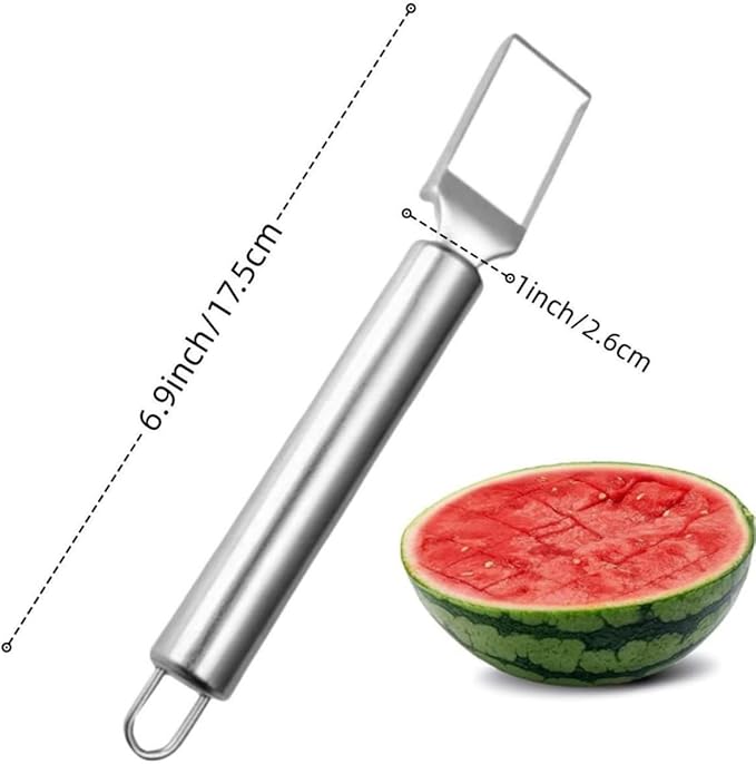 3 Pieces Watermelon Cutter Slicer Tools with 100PCS Disposable Plastic Fruit Forks,Stainless Steel Watermelon Cube Cutter Fruit Digging Spoon Carving Tools for Kitchen Gadget