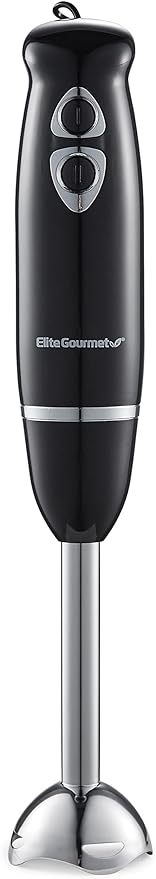 Elite Gourmet EHB1015 Immersion Hand Blender 500 Watts 2 Speed Mixing with Stainless Steel Blades, Detachable Wand Stick Mixer, Smoothies, Baby Food, Soup, Black