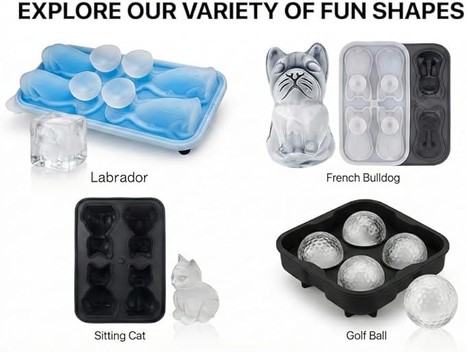 2026 New 3d Ice Cube Mold: Bulldog Whiskey Ice Cube Mold Tray Set Molds Small For Freezer Mini Cat Shaped Silicone Tiny Block Shaved Plunge Cooler Cute Cocktails With Lid Fancy (cat)
