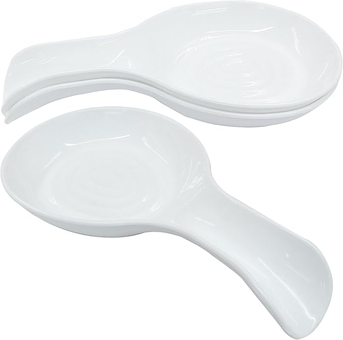 White Plastic Spoon Rest Set, Serving Spoon holder for Stove Top, Kitchen Utensil Rack for Tongs, Spatulas(4Pcs)
