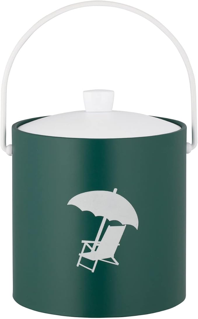 Kraftware Pastimes Collection 3qt Ice Bucket with Acrylic Cover and Bale Handle (Beach Chair, Tropic Green)