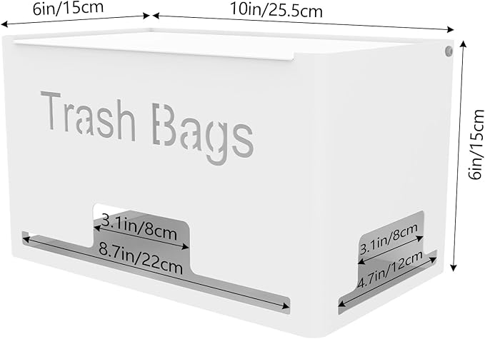 STWWO Large Trash Bag Holder Dispenser, Metal Garbage Bag Dispenser Roll Holder, Kitchen Trash Storage Organizer for Under Sink, Wall Mounted or Countertop, White