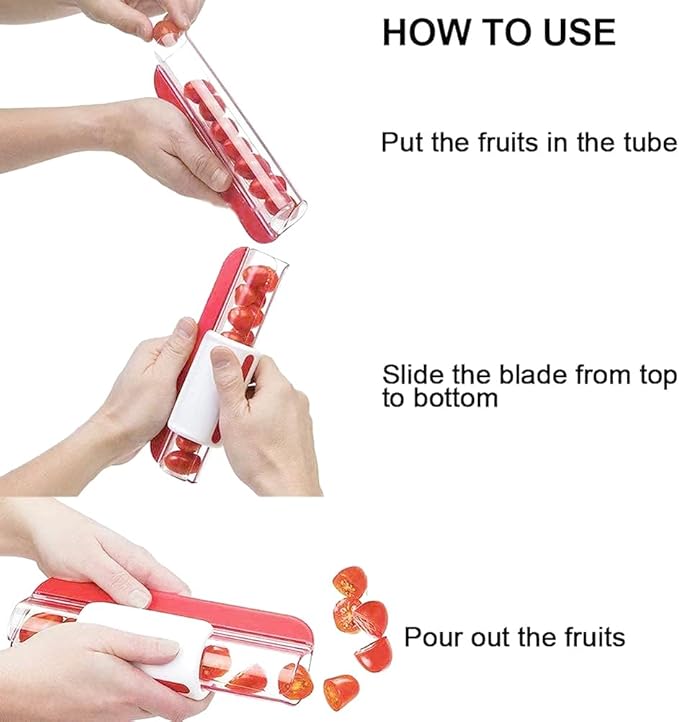 Grape Cutter Tomato Slicer, Multi-Function Small Fruit Cutter Kitchen Accessories Cake Decoration Tool Cherry Slicer(COLOR:red)