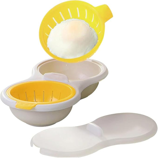 Microwave Egg Poacher,2 Cavity Eggs Poacher, Microwave egg cooker with Lid,Double Layer Microwave Boiled Eggs Maker for Egg McMuffin Hamburg Breakfast Sandwiches,Easy to cook and clean (yellow)