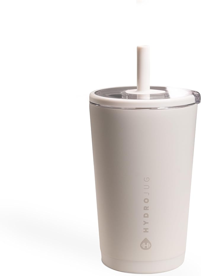 HydroJug Everyday Tumbler 14 oz – Ceramic-Lined Insulated Tumbler with Straw and Soft-Touch Lid, Cup Holder Friendly, Double-Wall Vacuum Insulation, Reusable Travel Cup – Linen