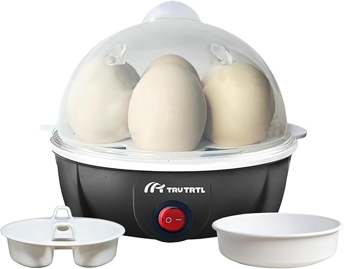 truTRTL Electric Egg Cooker | Boils upto 7 eggs | Poacher | Omelet maker | Vegetable steamer, dumpling & More | Royal Black