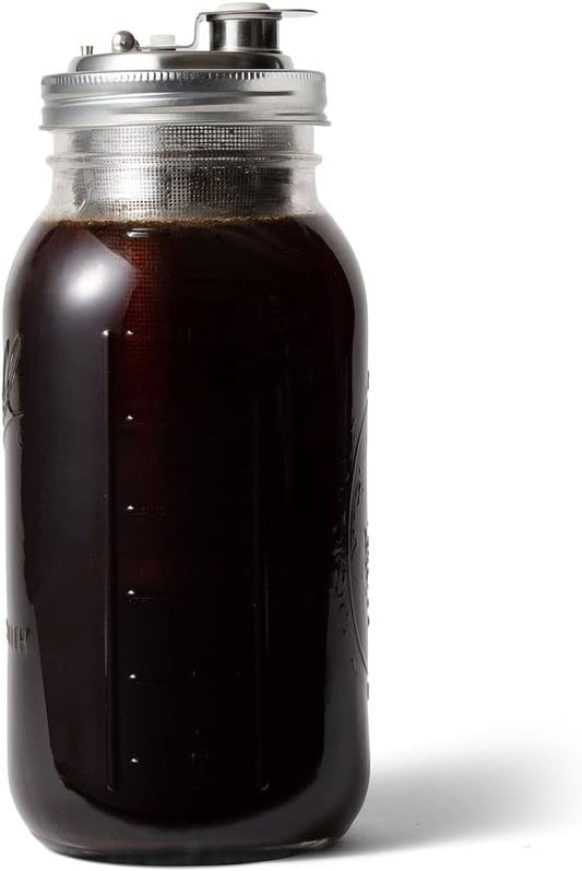 Jarware Cold Brew Coffee Maker and Tea Infuser Lid For Wide Mouth Mason Jars,Black
