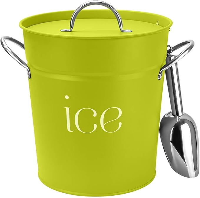 3Qt Chartreuse Galvanized Ice Bucket with Lid, Scoop & Handles - Ideal for Cocktails, Parties, BBQs, Wine & Champagne. Double-Layer Insulated Outer & Galvanized Inner Layer
