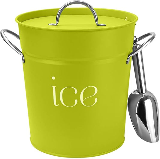 3Qt Chartreuse Galvanized Ice Bucket with Lid, Scoop & Handles - Ideal for Cocktails, Parties, BBQs, Wine & Champagne. Double-Layer Insulated Outer & Galvanized Inner Layer