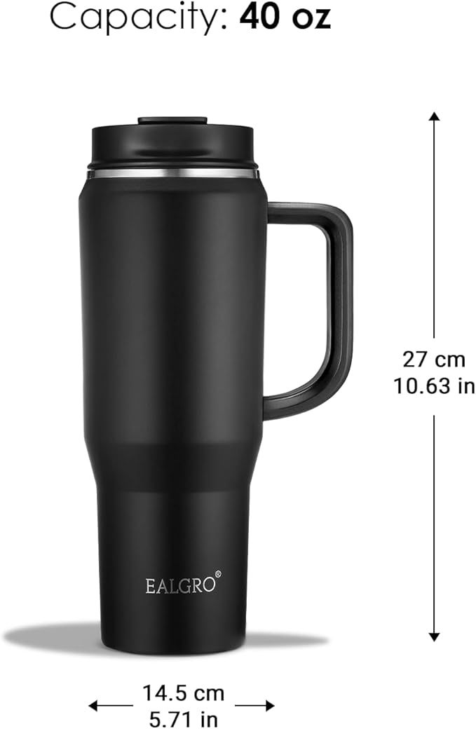 EALGRO 40 oz Tumbler with Handle, Insulated Tumblers with Lid and Straw, Large Metal Sports Water Bottle Jug, Thermal Stainless Steel Travel Coffee Mug Cup, Army Green
