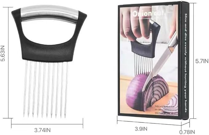 Onion slicer, lemon slicer, stainless steel onion cutter for slicing potatoes, onions, tomatoes, eggs, fruits, vegetables and meat, with protective cover (2)
