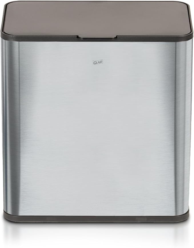 Glad Roomate Stainless Steel Under Counter Waste Bin with Clorox Odor Protection | Space Saving Dual Lid Small Trash Can for Kitchen Cabinet, Bathroom or Office, 1.5 Gallon (6L)