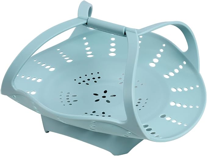Collapsible Silicone Steamer Basket Small Size - Foldable Steam Basket for Vegetables, Dumplings & Eggs, Heat Resistant Microwave Safe Steamer, Kitchen Essential,Blue