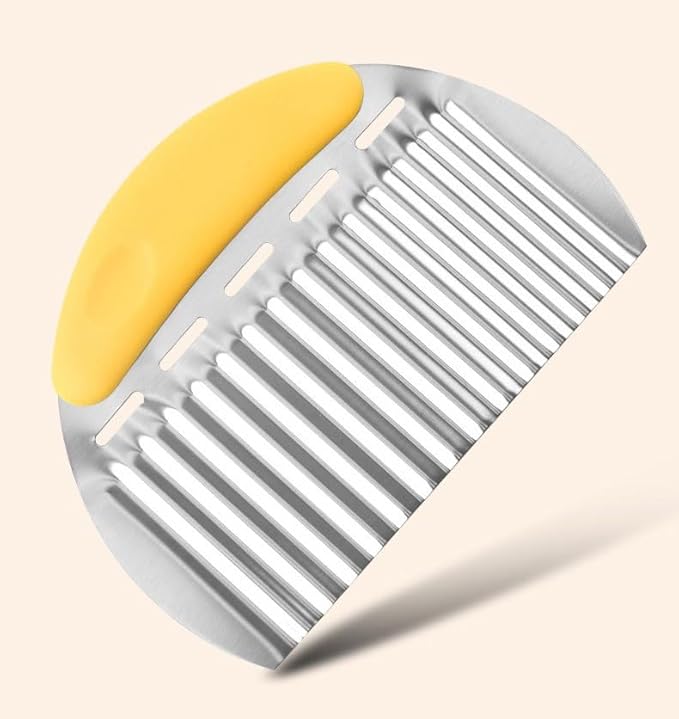 Heavy Duty Stainless Steel Large Crinkle Cutter Wavy Chopper French Fry Slicer for Potatoes Carrot Chips and Fruits, Vegetable, Potatoes, Onions (Yellow-Style II, 1 PCS)