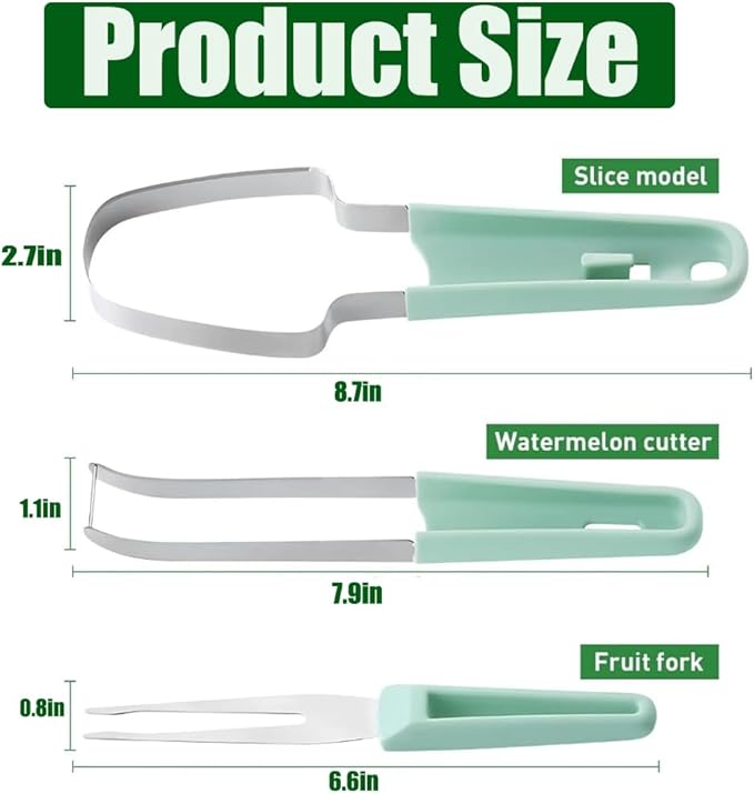 Watermelon Cutter, Watermelon Fork Slicer Cutter, Upgraded 3-in-1 Stainless Steel Summer Watermelon Cutting Tool, Multi-Melon Fruit Forks Slicer Cutter for Party Camping & Kitchen