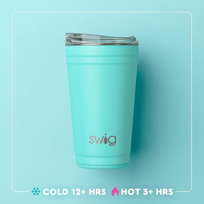 Swig Life 24oz Party Cup, Stackable Insulated Travel Coffee Tumbler with EZ Slider Lid, Cup Holder Friendly, Stainless Steel 24 oz Tumbler, Reusable Coffee Mug (On Pointe)