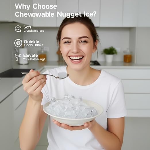 Nugget Ice Maker Countertop for Chewable Ice, 41lbs/24H Portable Pellet Ice Machine with One-Click Operation Self-Cleaning for Home, Kitchen, Bar, Office, Party (Silver)