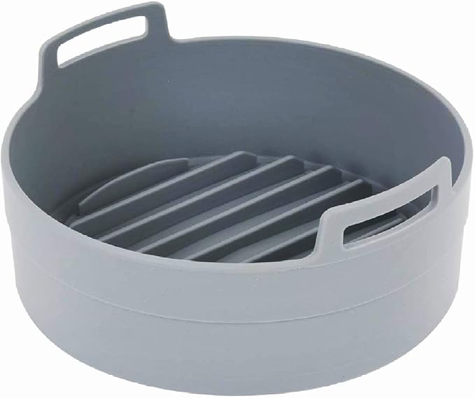 Premium Air Fryer Silicone Pot, Bowl, Basket | Food Safe Air Fryers Oven Accessories | Easy to Clean | Replacement of Parchment Liners | 6.3 inches in diameter, Gray