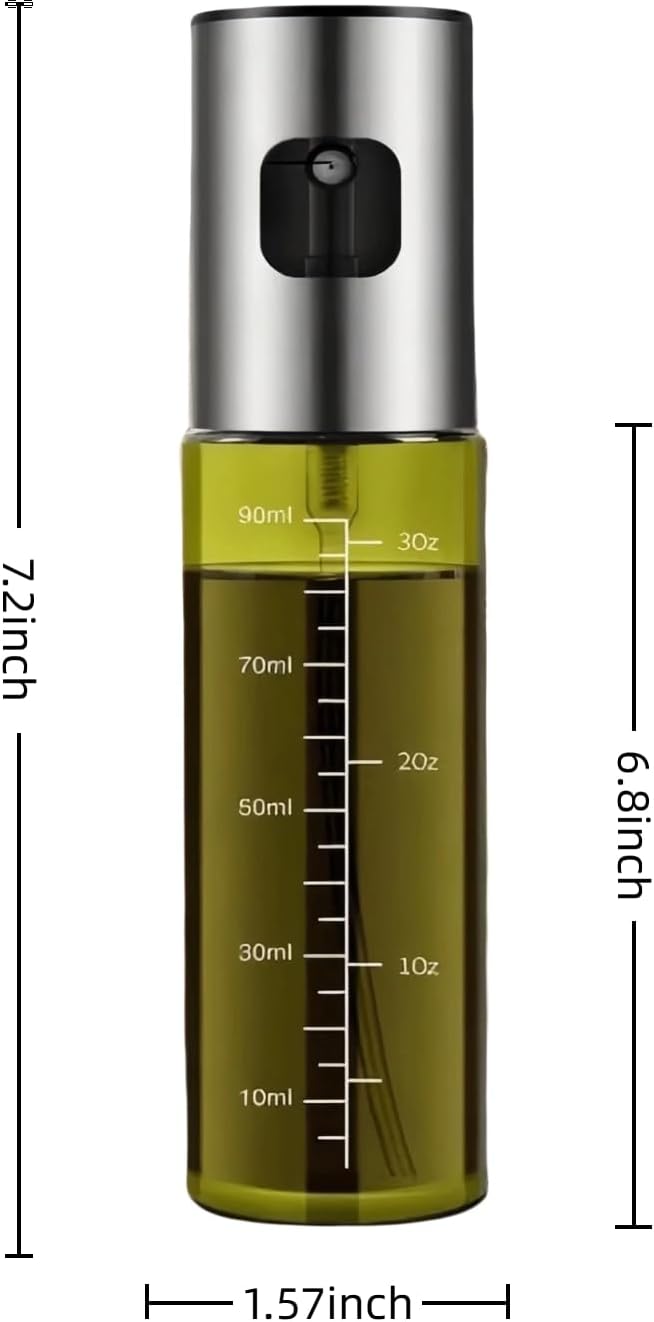 Cooking Oil Spray Bottle, Olive Oil and Avocado Oil Spray Bottle, 100ml Olive Oil Spray Bottle, Kitchen Tools, Air Fryer, Salad, Frying, Grilling (light-blocking glass)-Silver