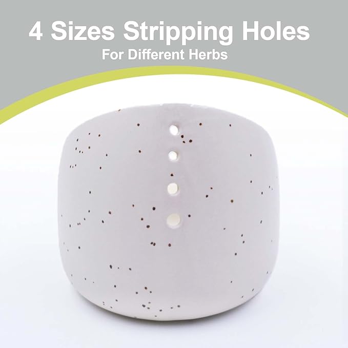 White Ceramic Herb Stripping Bowl with Four Multi-Sized Holes -Efficient Kitchen Tool for Parsley, Basil, Rosemary, Mint, Thyme, Cilantro, Oregano - Handmade Pottery Gadget