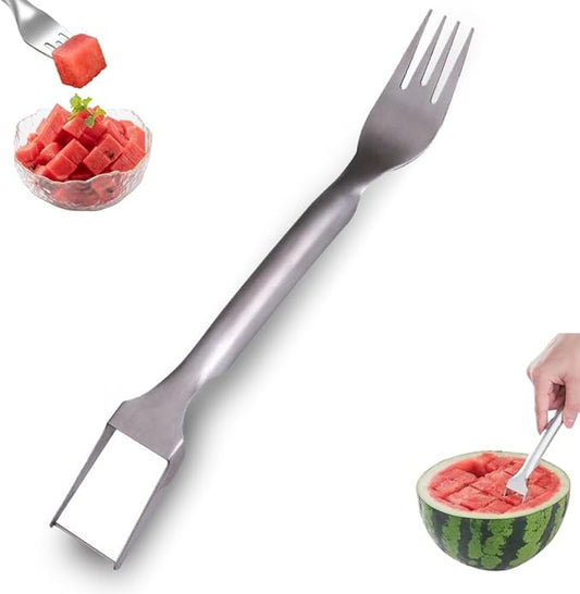Watermelon Fork Slicer Cutter, Stainless Steel 2-in-1, Portable Watermelon Fork Watermelon Cutter Slicer Tool Fruit Forks Slicer for Home Party Camping Kitchen Gadget