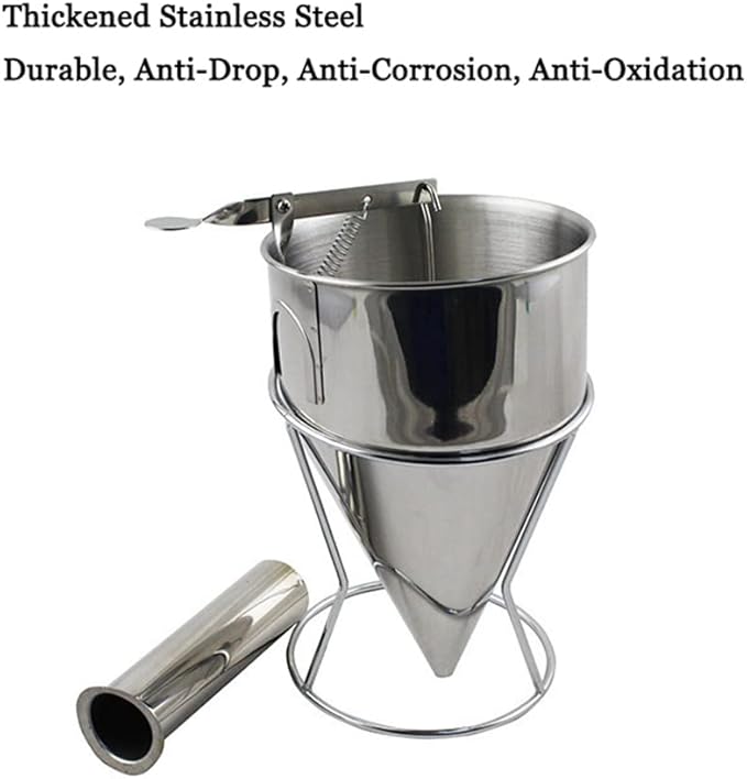 Pancake Batter Dispenser With Stand, Stainless Steel Funnel With Detachable Handle, For Takoyaki, Baking, Cupcakes, Muffins-Cooking Crepes, Waffles (600ml / 20.3oz)