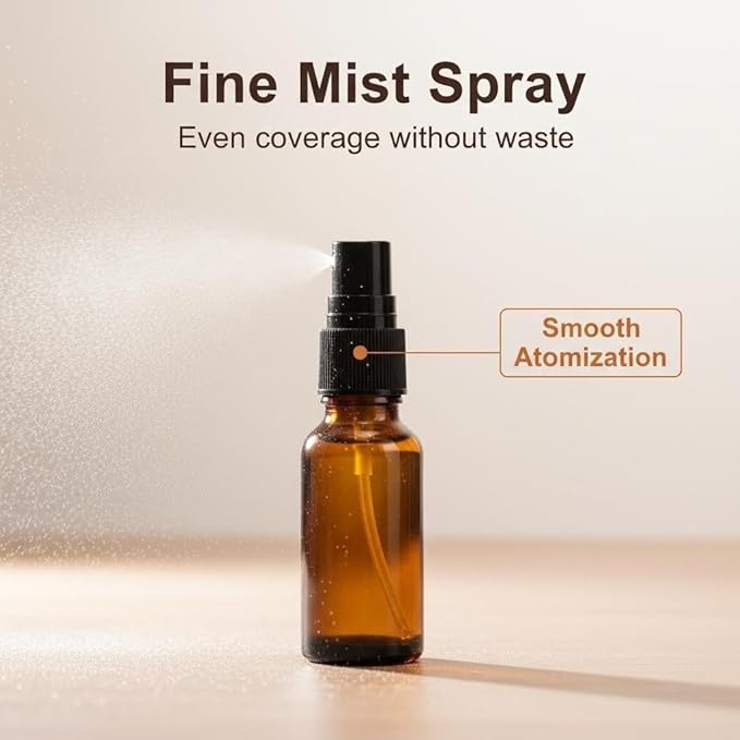 6Pcs 15ml 0.5oz Amber Glass Fine Mist Spray Bottles Refillable Travel Cosmetic Containers Perfume Sample Bottles with Black Sprayers for Essential Oils Cleaning Products Aromatherapy