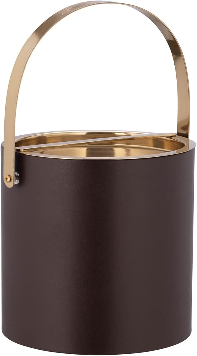 Kraftware Polished Gold Arch Handle & Bridge Cover Milan 3qt Ice Bucket, Chocolate Brown