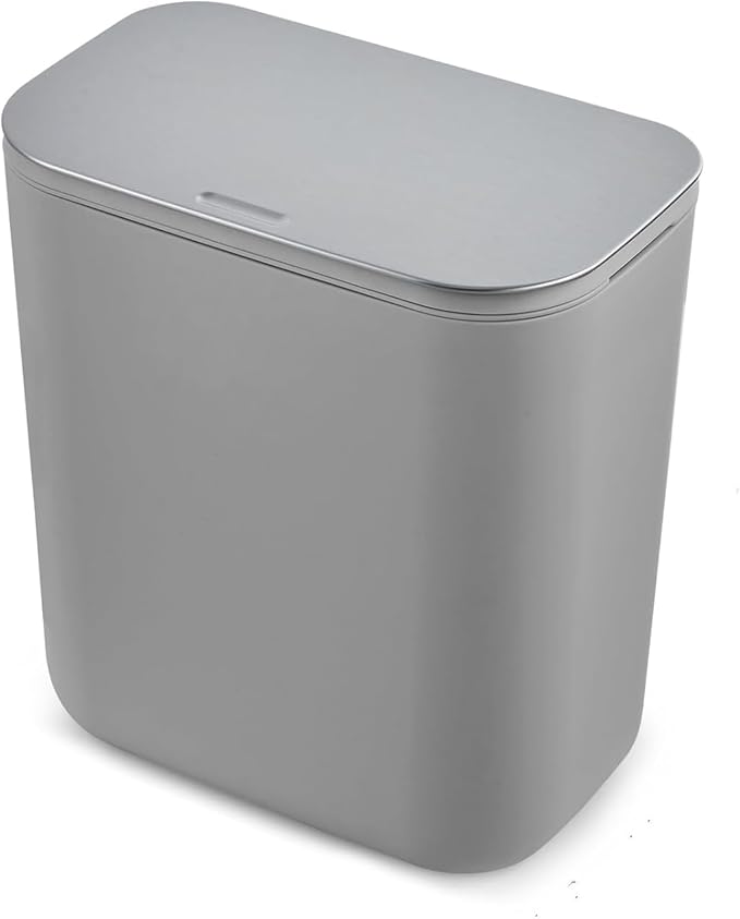 PrecisionAuto 2.4 Gallon/9L Hanging Trash Can with Stainless Steel Lid, Mountable Under Sink Compost Bin for Kitchen Cabinet Door, Food Waste Bin for RV, Bathroom, Office - Grey