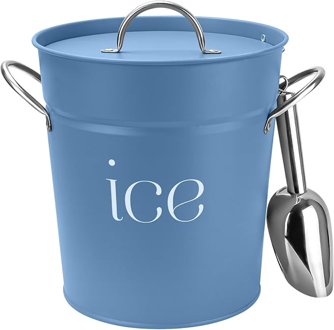 3Qt Blue Galvanized Ice Bucket with Lid, Scoop & Handles - Ideal for Cocktails, Parties, BBQs, Wine & Champagne Double-Layer Insulated Outer & Galvanized Inner Layer, Perfect for Home & Outdoor Use